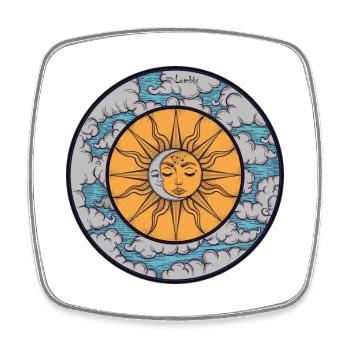 Sonne und Mond in den Wolken - Viereckiger Kühlschrankmagnet - Weiß - Vorne