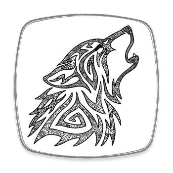 Mandala de loup hurlant - Magnet carré - blanc - Devant
