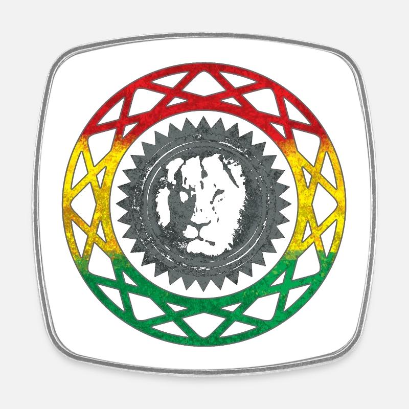 Löwengesicht im Rasta-Mandala-Stil - Viereckiger Kühlschrankmagnet - Weiß