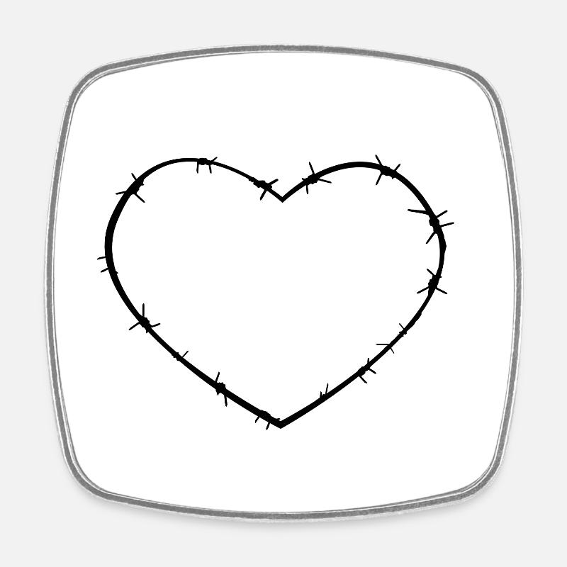 Fil de fer barbelé de coeur - Magnet carré - blanc