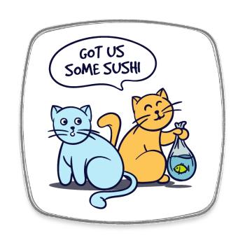 Sushi cats salmon fish funny sayings japanese - Square fridge magnet - white - Front