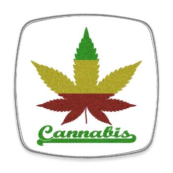 Feuille de Cannabis / Or Rouge Vert - Magnet carré - blanc - Devant