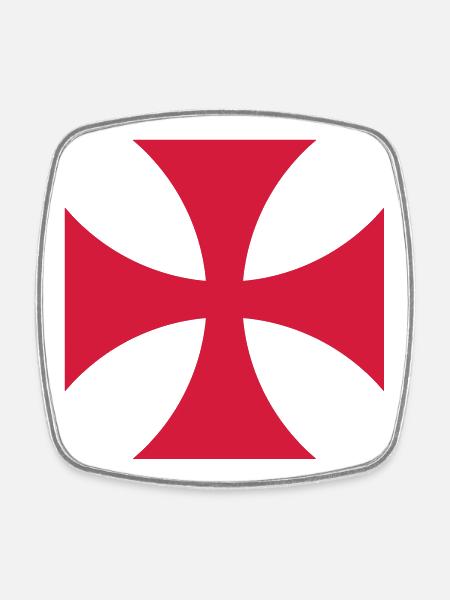 Temple cross red and fire - Square fridge magnet - white