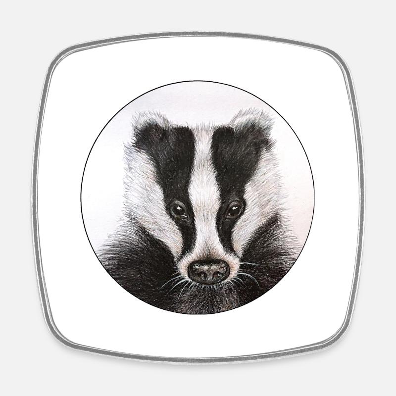 Blaireau /Badger - Magnet carré - blanc