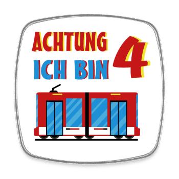 4 Jahre Geburtstag Kind Zug Tram Straßenbahn - Viereckiger Kühlschrankmagnet - Weiß - Vorne