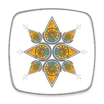 Geometric sun pattern in a warm color palette - Square fridge magnet - white - Front