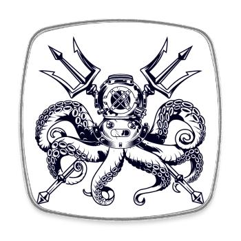 Trident Diving Octopus - Viereckiger Kühlschrankmagnet - Weiß - Vorne