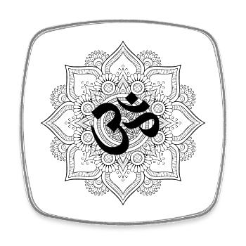 Mandala OM noir - Magnet carré - blanc - Devant