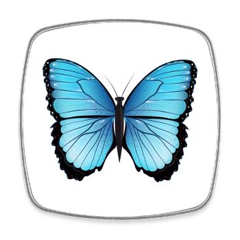 blauer Schmetterling handgezeichnet und koloriert - Viereckiger Kühlschrankmagnet - Weiß - Vorne