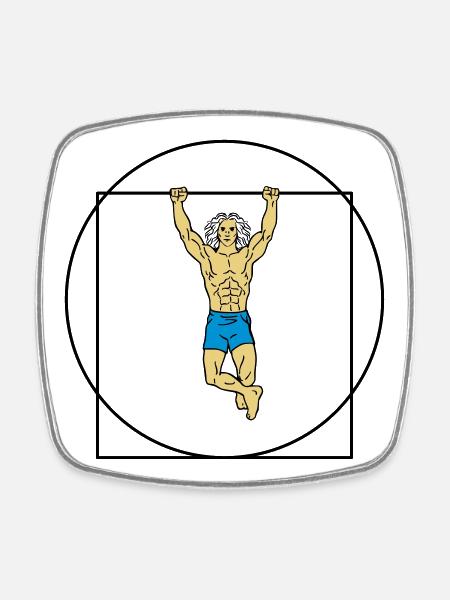 L'homme de Vitruve en force (Color) - Magnet carré - blanc