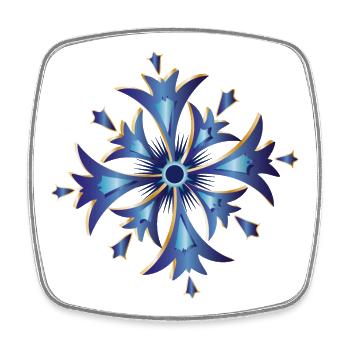 stilisiertes Kornblumen Amulett in Blau und Gold - Viereckiger Kühlschrankmagnet - Weiß - Vorne