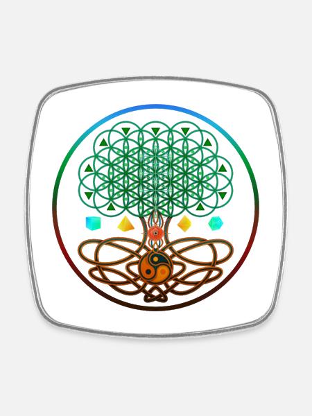 Tree of Life, Tree of Life, Sacred Geometry - Square fridge magnet - white
