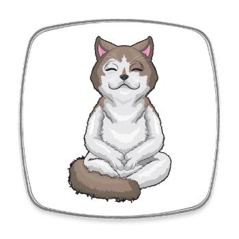 Cat doing cross-legged yoga - Square fridge magnet - white - Front