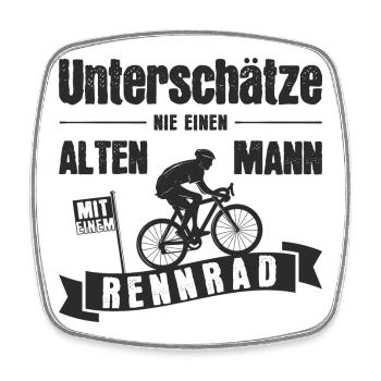 Unterschätze nie einen alten Mann mit Rennrad Bike - Viereckiger Kühlschrankmagnet - Weiß - Vorne