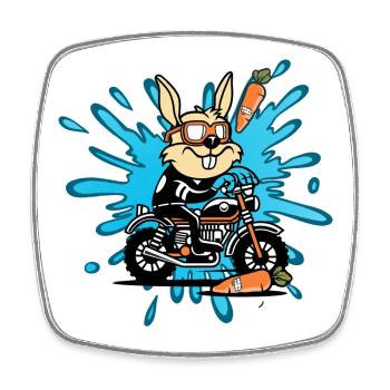 Hase Kaninchen Motorrad Geschenk - Viereckiger Kühlschrankmagnet - Weiß - Vorne