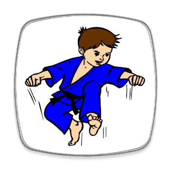 Blue suit Karate child or judo child with black belt - Square fridge magnet - white - Front