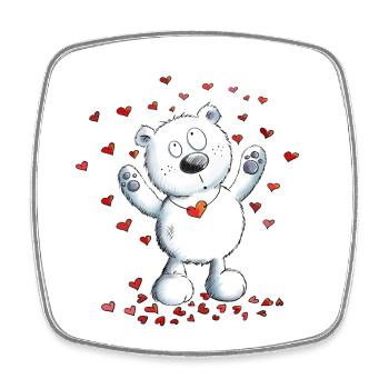Polar Bear With Hearts I Polar Bear Love - Square fridge magnet - white - Front