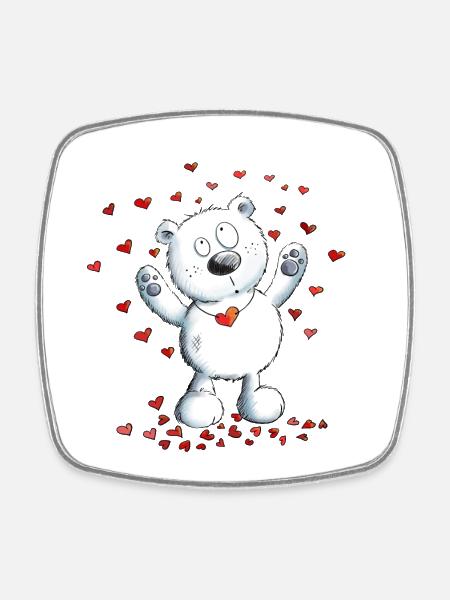 Ours polaire avec des coeurs I Polar Bear Love - Magnet carré - blanc