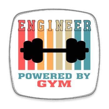 Funny Engineer Powered by Gym Tshirt for Engineers - Square fridge magnet - white - Front