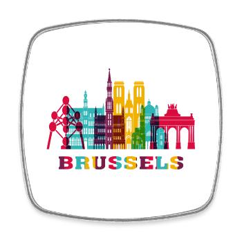 Brussels City Skyline Belgium Landmark - Square fridge magnet - white - Front