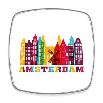 Amsterdam City Skyline Pays-Bas Landmark - Magnet carré - blanc - Devant
