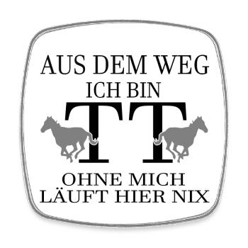 Tuniertrottel ich mach hier alles - Pferd Rappe - Viereckiger Kühlschrankmagnet - Weiß - Vorne