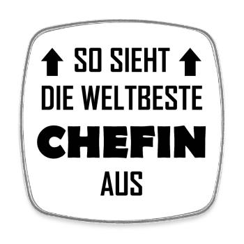 So sieht die weltbeste Chefin aus - Viereckiger Kühlschrankmagnet - Weiß - Vorne