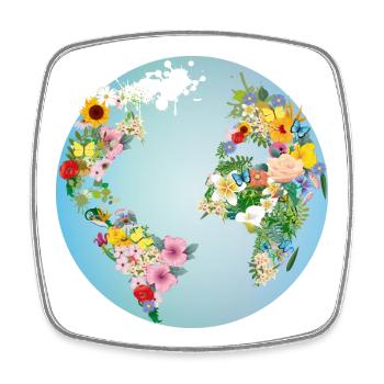 light blue globe with continents made of flowers - Square fridge magnet - white - Front