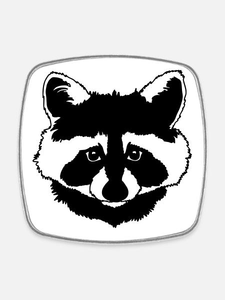 Tête de raton laveur noir et blanc - Magnet carré - blanc