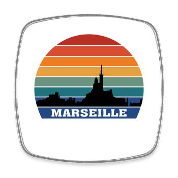 Marseille Skyline Souvenir Frankreich Silhouette - Viereckiger Kühlschrankmagnet - Weiß - Vorne