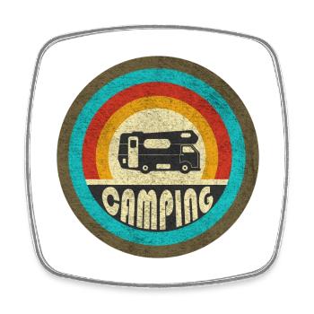 Camping design vintage / idée cadeau - Magnet carré - blanc - Devant
