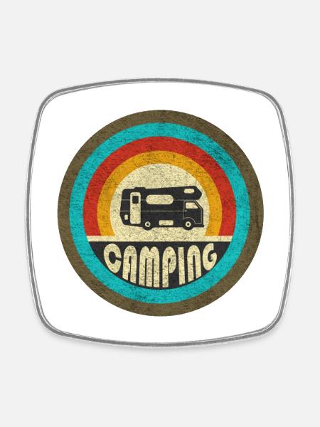 Camping design vintage / idée cadeau - Magnet carré - blanc