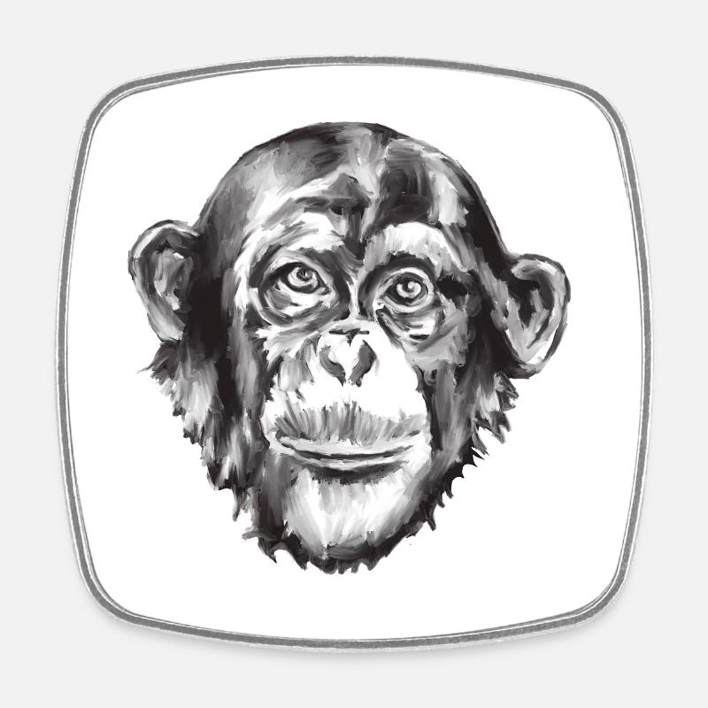 Portrait de chimpanzé en niveaux de gris - Magnet carré - blanc