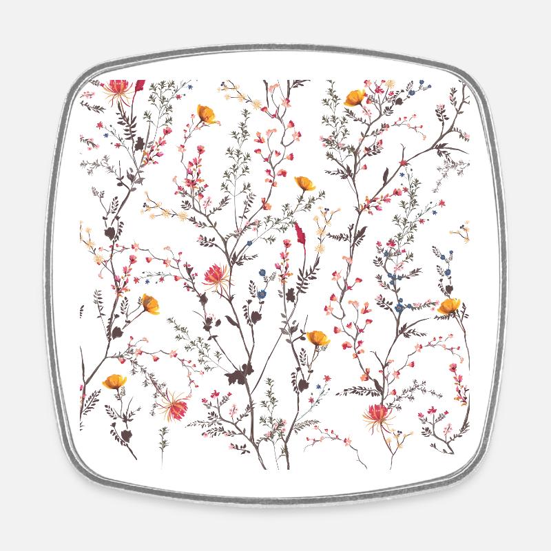 Floral Nightfall Bloom on Black - Square fridge magnet - white