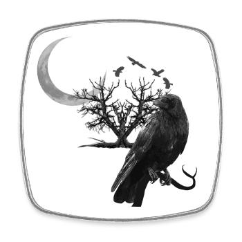raven, crescent moon, trees, gothic design - Square fridge magnet - white - Front