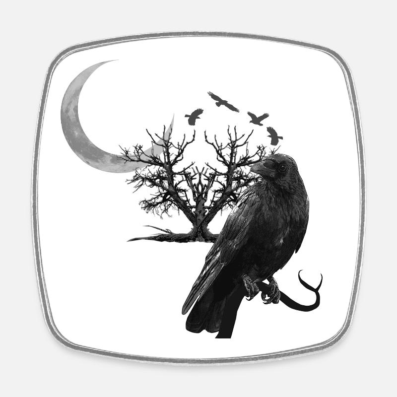 raven, crescent moon, trees, gothic design - Square fridge magnet - white