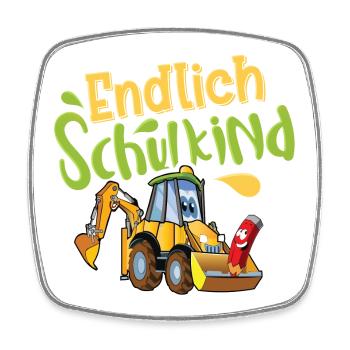 Endlich Schulkind Bagger - Viereckiger Kühlschrankmagnet - Weiß - Vorne