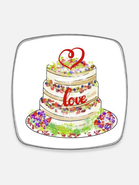 Heartfelt cake with love décor - Square fridge magnet - white