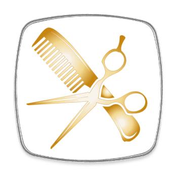 goldenes Friseur Zubehör Schere und Kamm - Viereckiger Kühlschrankmagnet - Weiß - Vorne