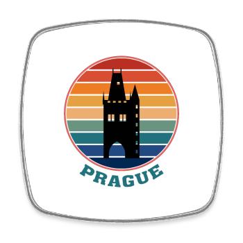 Prager Wahrzeichen Silhouette Tschechische Reise Souvenir - Viereckiger Kühlschrankmagnet - Weiß - Vorne