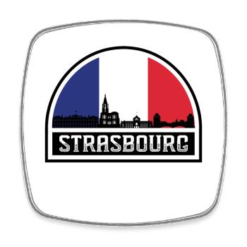 Strasburg France Skyline Silhouette French Flag - Square fridge magnet - white - Front