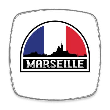 Marseille France Skyline Silhouette Französische Flagge - Viereckiger Kühlschrankmagnet - Weiß - Vorne