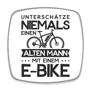 E-Bike Unterschätze niemals einen alten Mann eBike - Viereckiger Kühlschrankmagnet - Weiß - Vorne