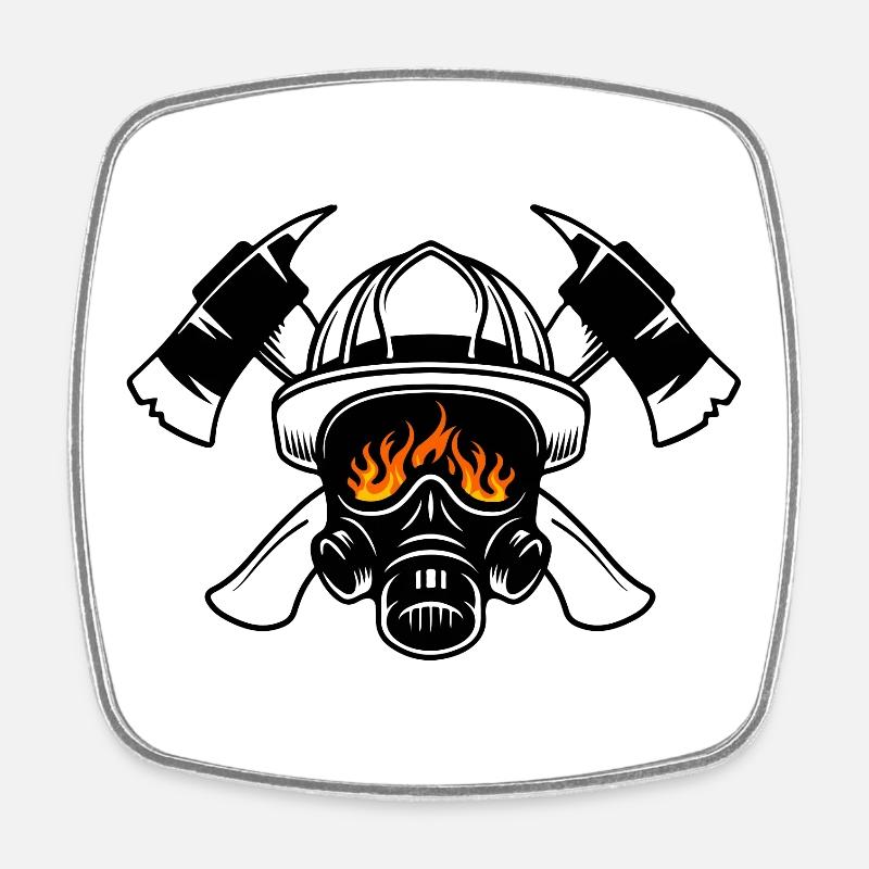 Crossed firefighter axe with respiratory protection - Square fridge magnet - white