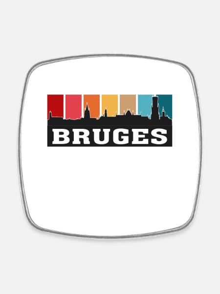 Bruges Belgique Voyage Skyline Souvenirs Silhouette - Magnet carré - blanc