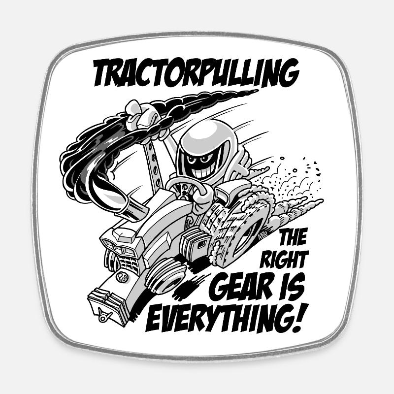 0966 tractor pulling BW - Square fridge magnet - white