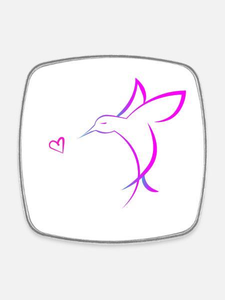 Colibri avec coeur - Magnet carré - blanc