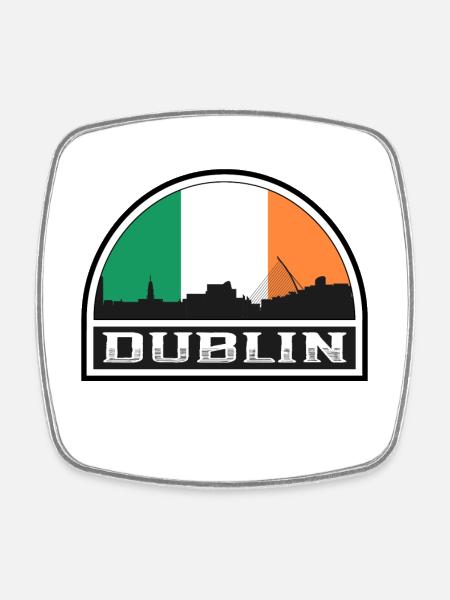 Dublin Ireland Skyline Silhouette Irish Flag Trave - Square fridge magnet - white
