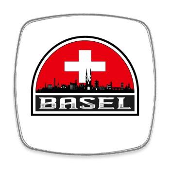 Basel Switzerland Skyline Silhouette Swiss Flag Tr - Square fridge magnet - white - Front