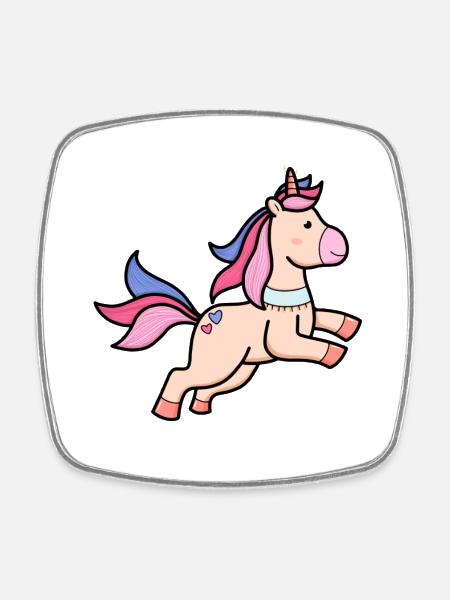 Mignon Kawaii Pastel Licorne Poney Magique - Magnet carré - blanc